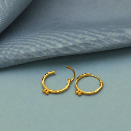 Pure 20k Yellow Gold Hoop Bali Earrings, Huggies, Beads Handmade gold hoop earrings for women, Christmas gift, dainty Indian gold earrings