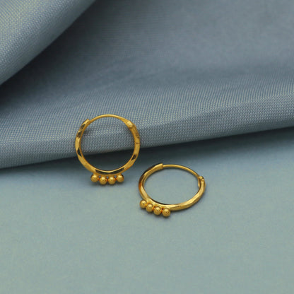 20k Yellow Gold Hoop Bali Earrings, Huggies, Beads Handmade gold earrings for women, Christmas gift, dainty Indian gold earrings