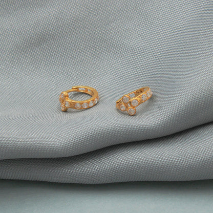 Zircon 18k Yellow Gold Hoop Bali Cartilage Earrings , Handmade Yellow gold small earrings, daughter Day gift, flower 18kt gold earrings gift