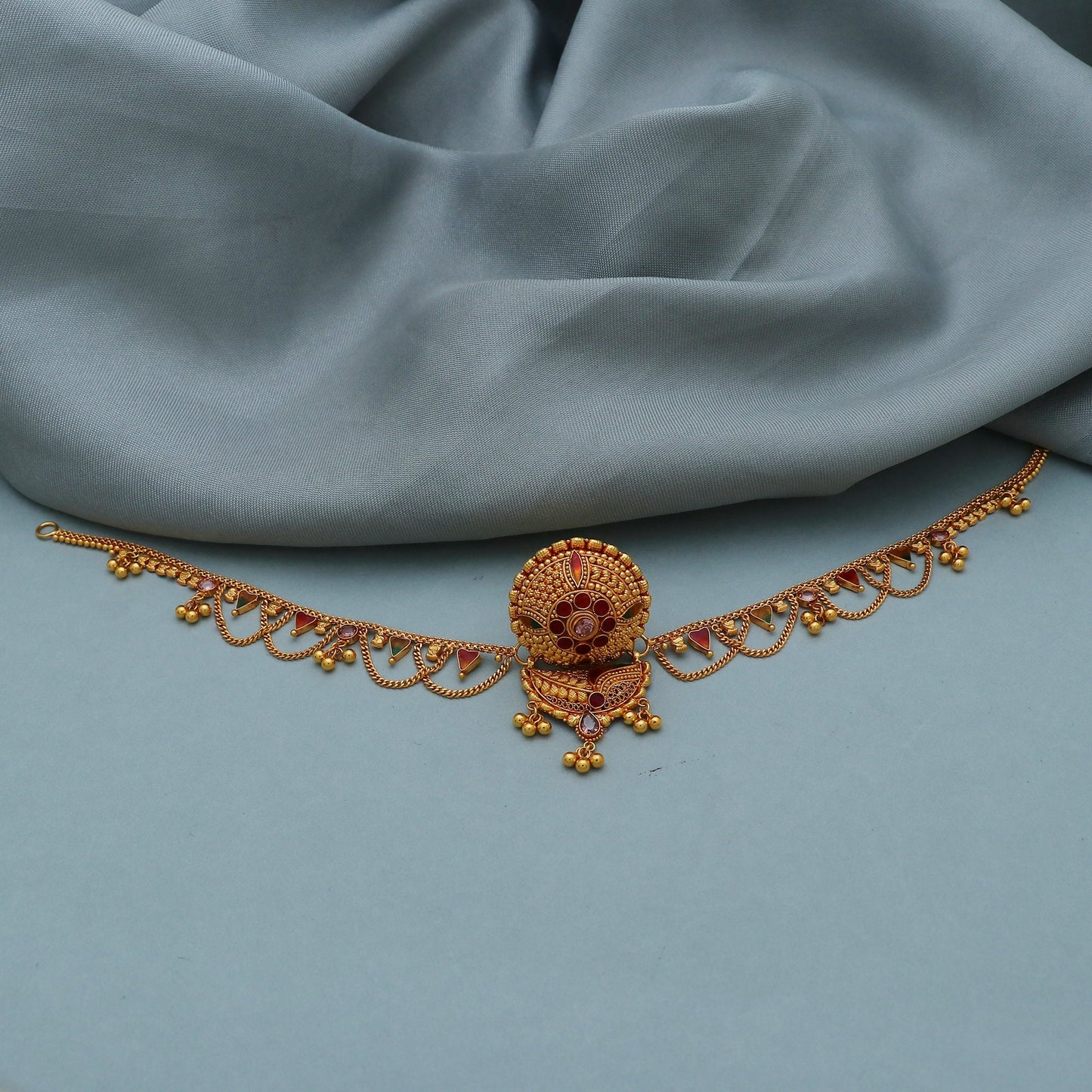 22k Gold Head gear Jewelry matha Patti Indian style wedding traditional borla jewelry