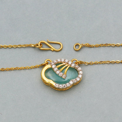 22k Yellow Gold Chain Pendant necklace Aquamarine and Zircon Gemstone