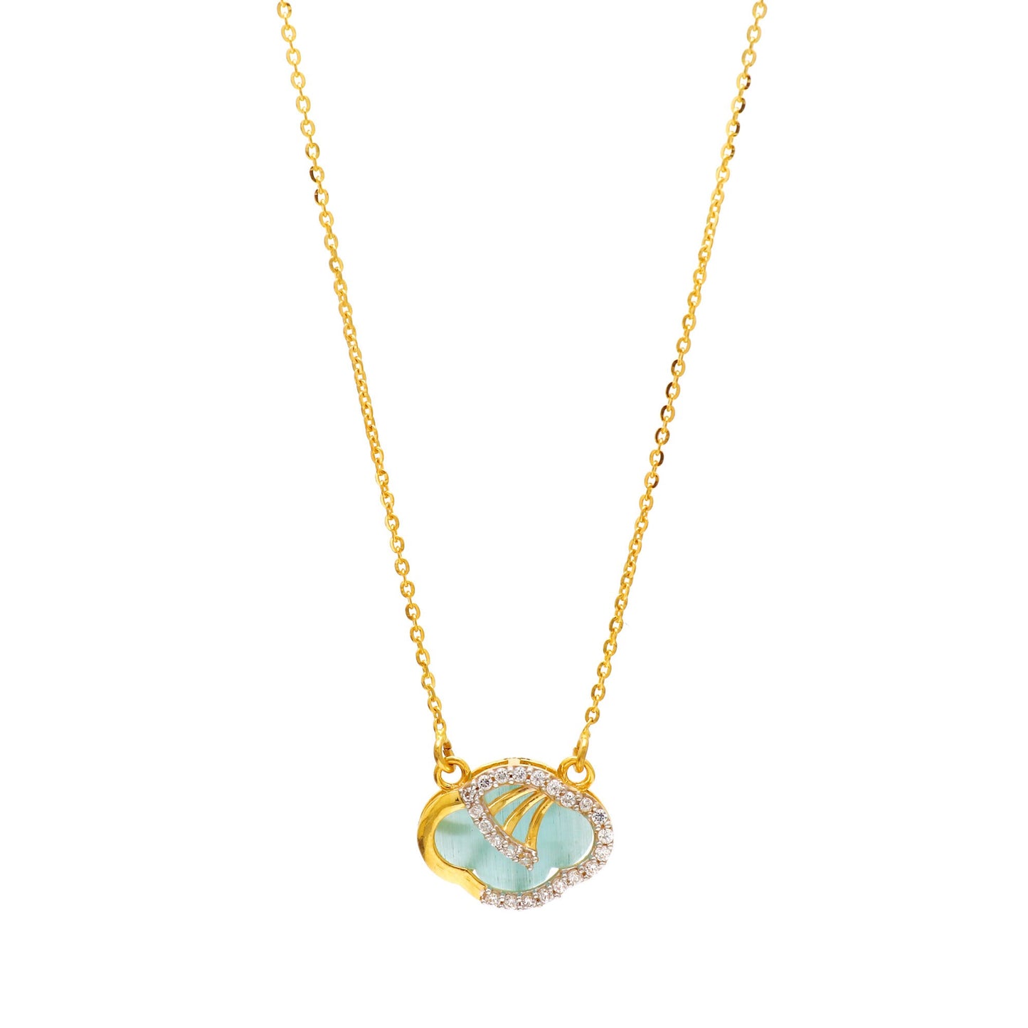 22k Yellow Gold Chain Pendant necklace Aquamarine and Zircon Gemstone