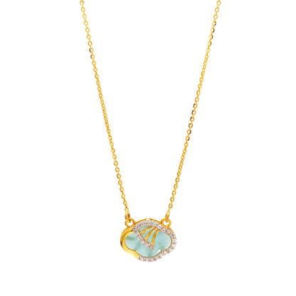 22k Yellow Gold Chain Pendant necklace Aquamarine and Zircon Gemstone