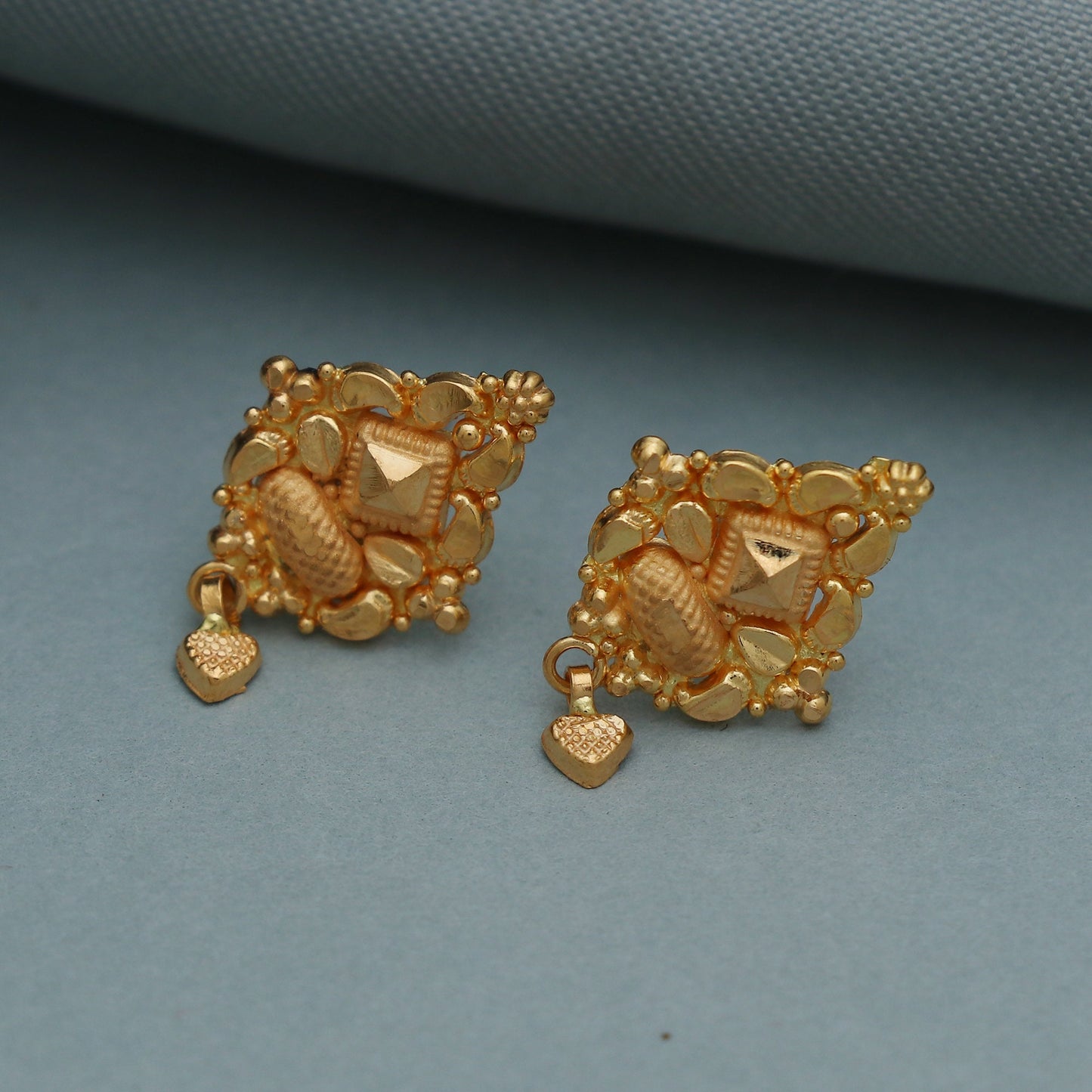 22k yellow Gold Earrings with hanging tiny heart beads, Indian gold earrings wedding anniversary gift for women