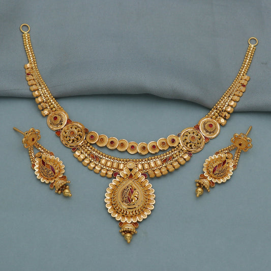 22k Yellow Gold Earrings Necklace set Gift , all sizes, 22k karat 22kt 22ct Indian Gold Handmade wedding necklace indian Jewelry for gift,