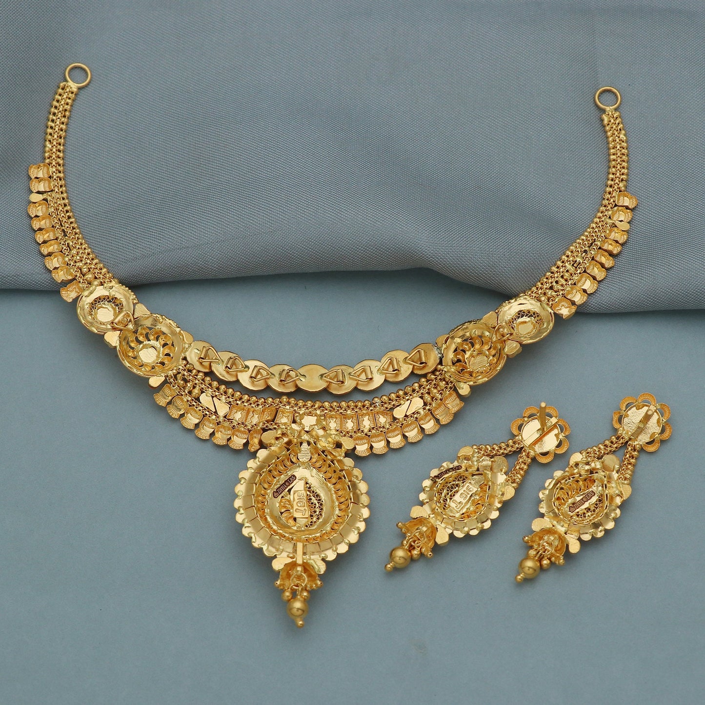 22k Yellow Gold Earrings Necklace set Gift , all sizes, 22k karat 22kt 22ct Indian Gold Handmade wedding necklace indian Jewelry for gift,