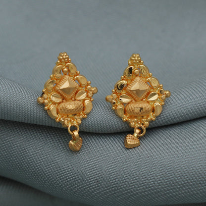 22k yellow Gold Earrings with hanging tiny heart beads, Indian gold earrings wedding anniversary gift for women