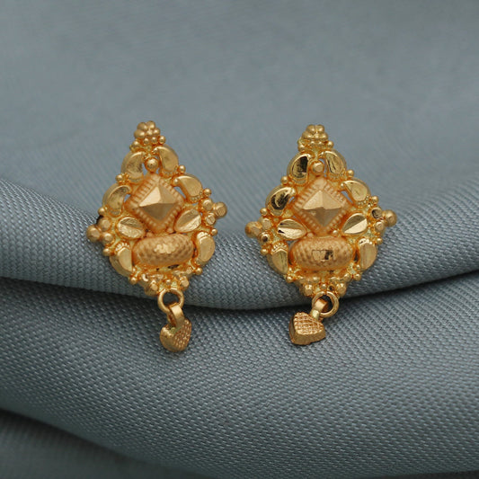 22k yellow Gold Earrings with hanging tiny heart beads, Indian gold earrings wedding anniversary gift for women