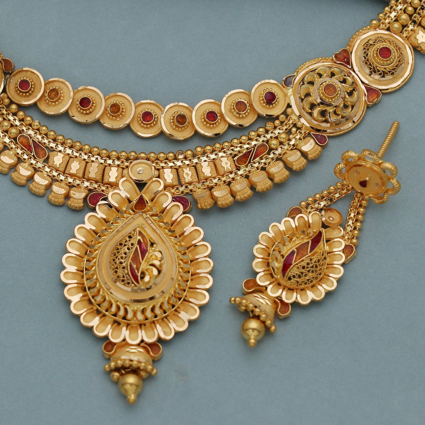 22k Yellow Gold Earrings Necklace set Gift , all sizes, 22k karat 22kt 22ct Indian Gold Handmade wedding necklace indian Jewelry for gift,