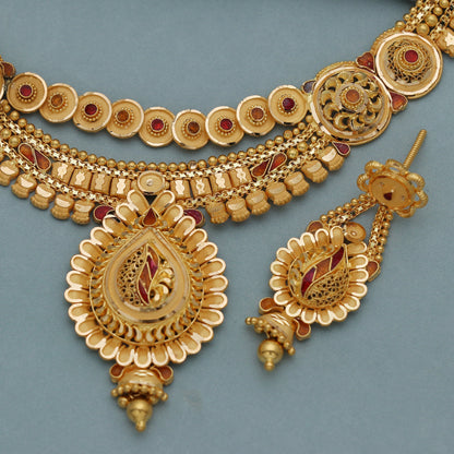 22k Yellow Gold Earrings Necklace set Gift , all sizes, 22k karat 22kt 22ct Indian Gold Handmade wedding necklace indian Jewelry for gift,