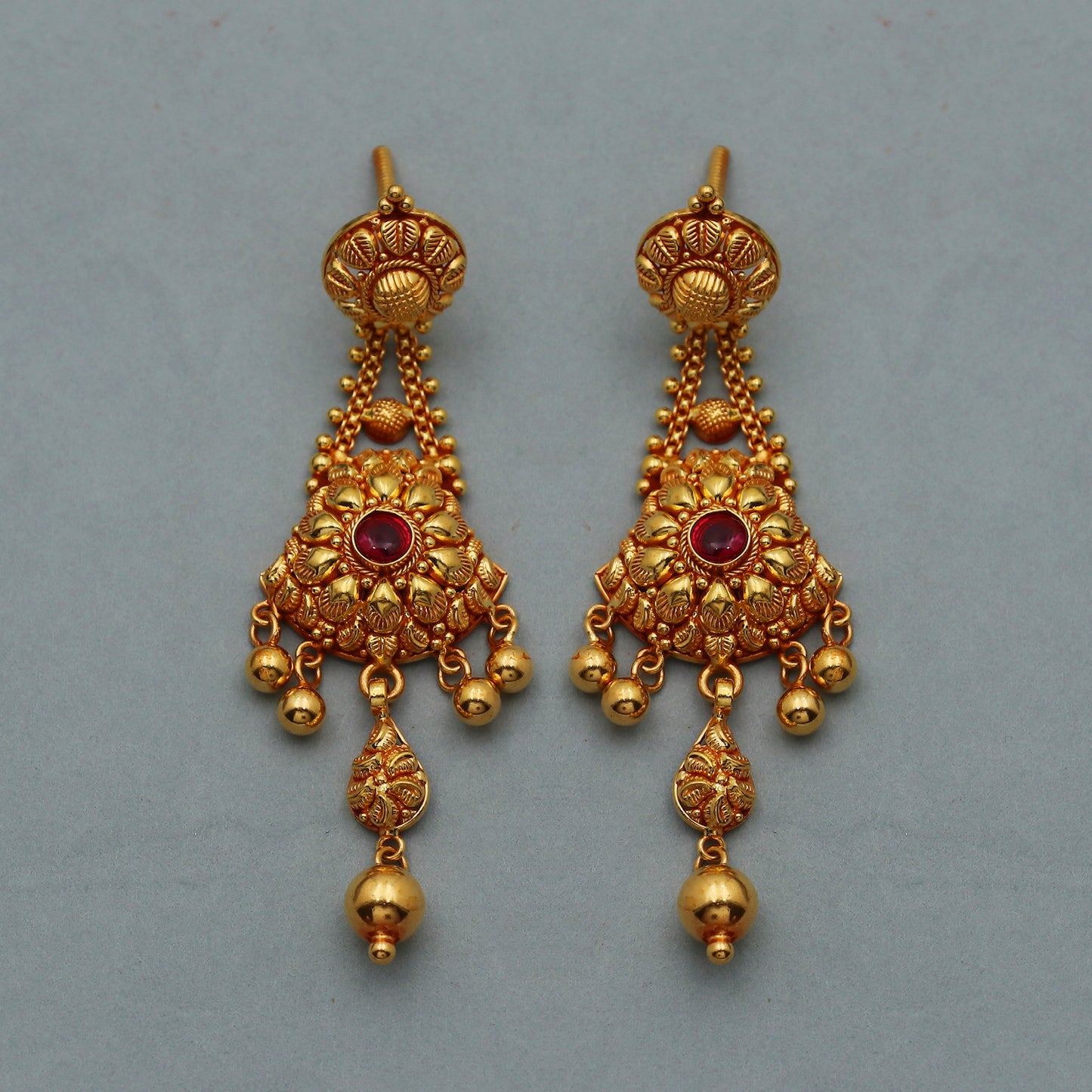 22k Yellow Gold Earrings, Indian Dangle Earrings, Indian Gold Jewelry, 22kt Gold Traditional Earrings Rajasthani Pure Gold Handmade design