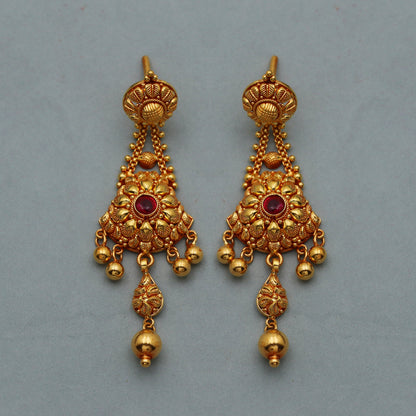 22k Yellow Gold Earrings, Indian Dangle Earrings, Indian Gold Jewelry, 22kt Gold Traditional Earrings Rajasthani Pure Gold Handmade design