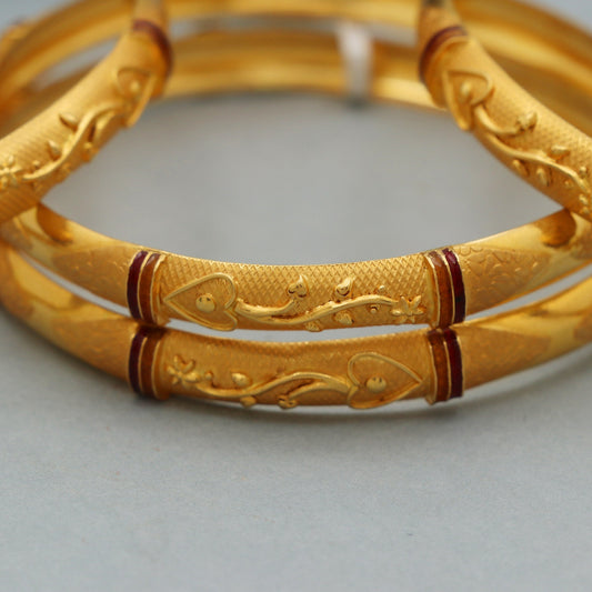 Pure 22k Gold Bangles Indian Handmade vintage design , Traditional Rajasthan India , Bangle Bracelet pair Wedding Jewelry