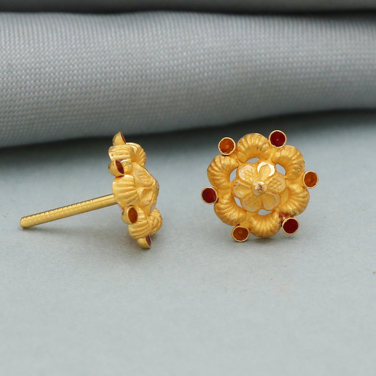 22k yellow gold earrings gift studs indian handmade jewelry for women