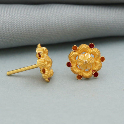 22k yellow gold earrings gift studs indian handmade jewelry for women