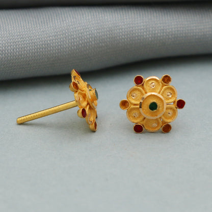 22k gold earrings studs, small tops 22kt gold jewelry