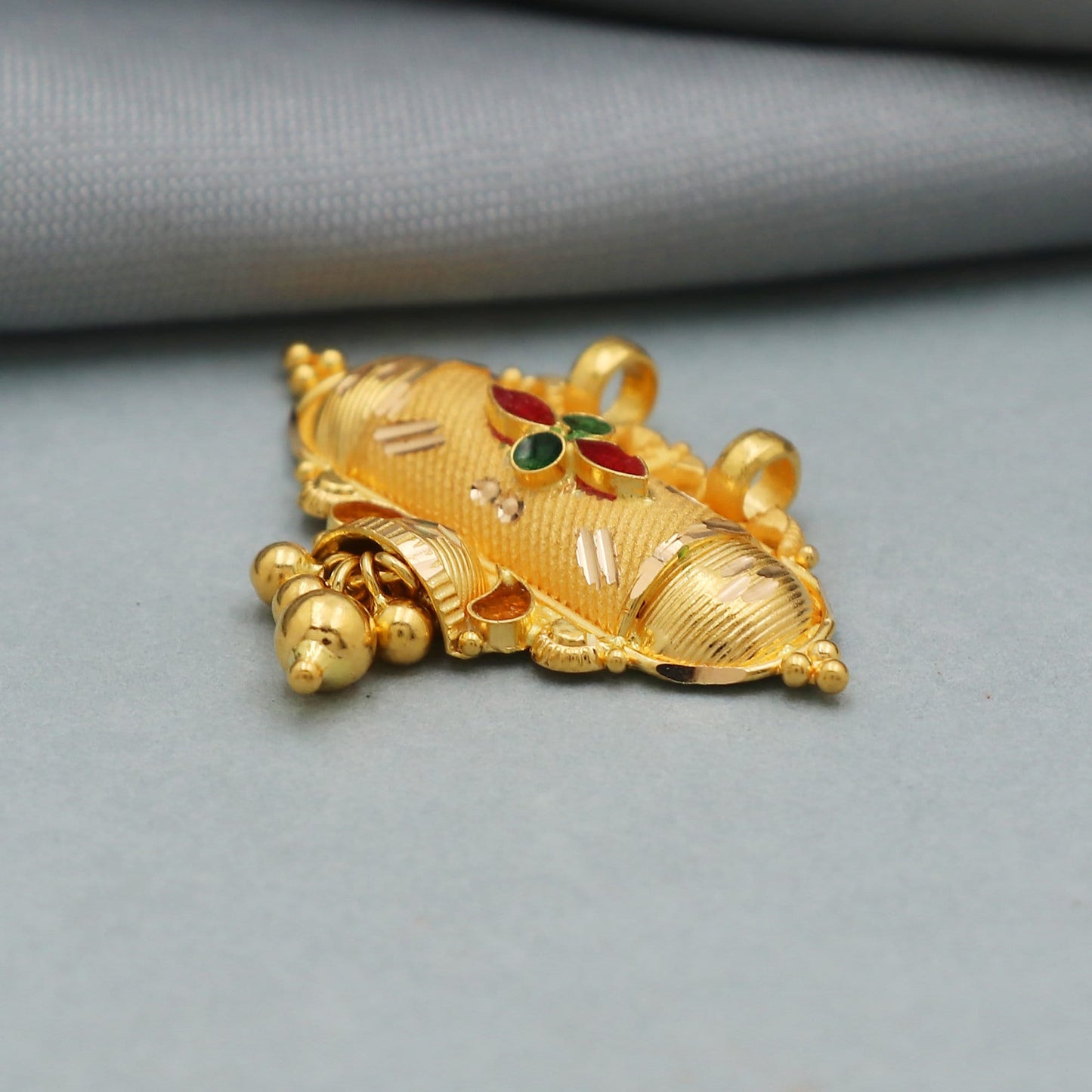 22k yellow gold amulet pendant with fabulous hanging bells Vintage antique design handmade excellent women's girl's jewelry from india