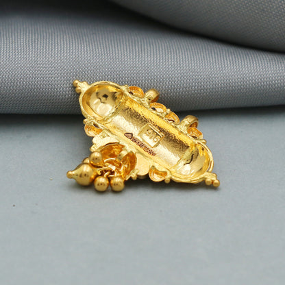 22k yellow gold amulet pendant with fabulous hanging bells Vintage antique design handmade excellent women's girl's jewelry from india