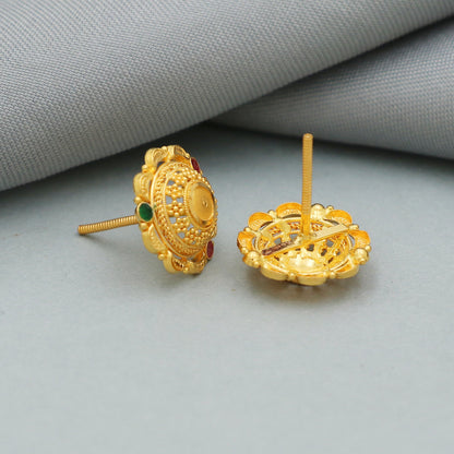 22k Yellow Gold Stud Earrings , Handmade Yellow gold earrings for women, Wedding valentine gift, dainty indian gold earrings screw back