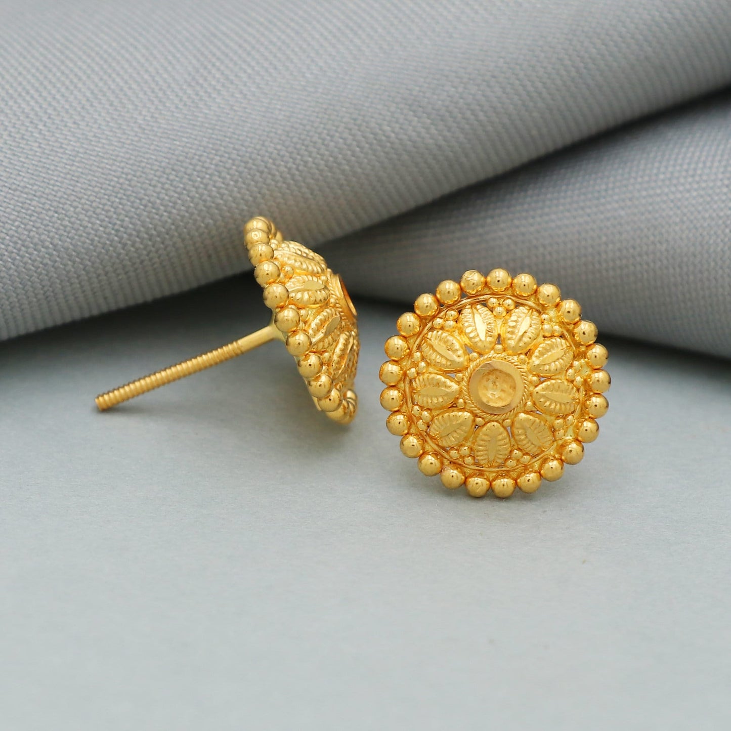 22k 22kt gold studs earrings jewelry for gift, gold round screw back minimalist earring