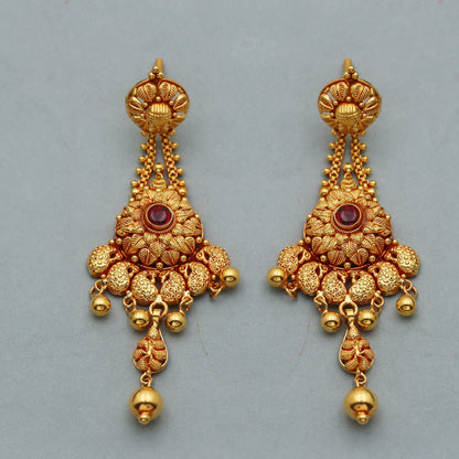 22k Yellow Gold Earrings, Indian Dangle Earrings, Indian Gold Jewelry, 22kt Gold Traditional Earrings Rajasthani Pure Gold Handmade design