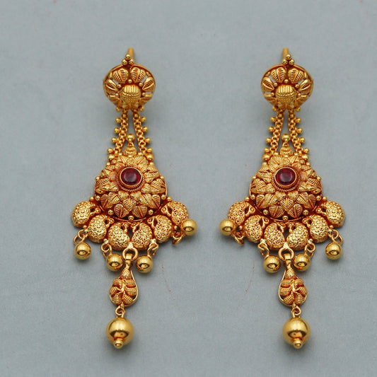 22k Yellow Gold Earrings, Indian Dangle Earrings, Indian Gold Jewelry, 22kt Gold Traditional Earrings Rajasthani Pure Gold Handmade design