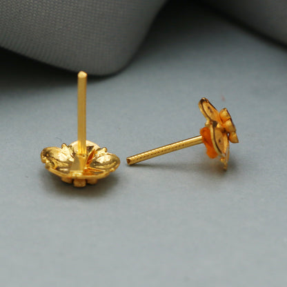 22k Yellow Gold Stud Earrings , Handmade Yellow gold earrings for women, vintage antique design indian gold earrings jewelry, Gold Stud Gift