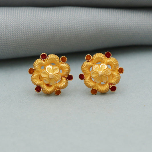 22k yellow gold earrings gift studs indian handmade jewelry for women