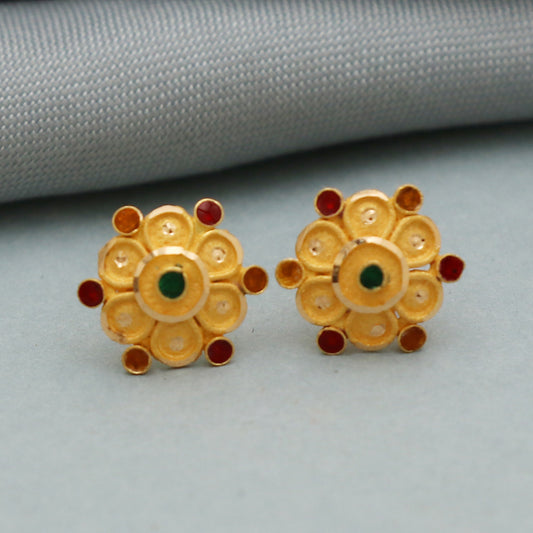 22k gold earrings studs, small tops 22kt gold jewelry