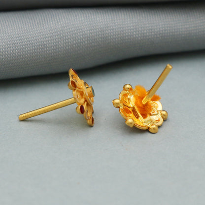 22k gold earrings studs, small tops 22kt gold jewelry