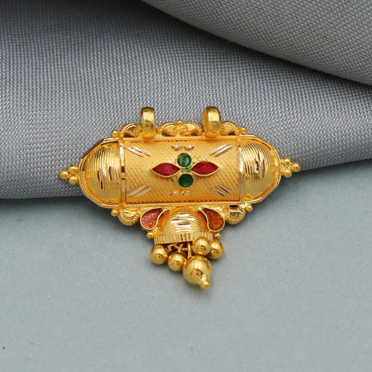 22k yellow gold amulet pendant with fabulous hanging bells Vintage antique design handmade excellent women's girl's jewelry from india