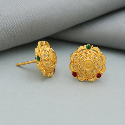 22k Yellow Gold Stud Earrings , Handmade Yellow gold earrings for women, Wedding valentine gift, dainty indian gold earrings screw back