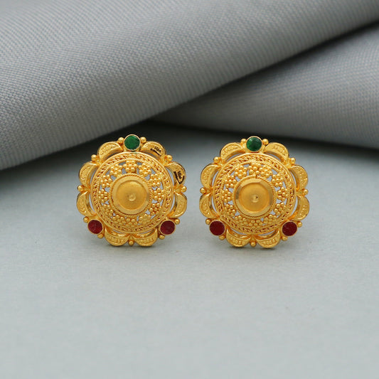 22k Yellow Gold Stud Earrings , Handmade Yellow gold earrings for women, Wedding valentine gift, dainty indian gold earrings screw back