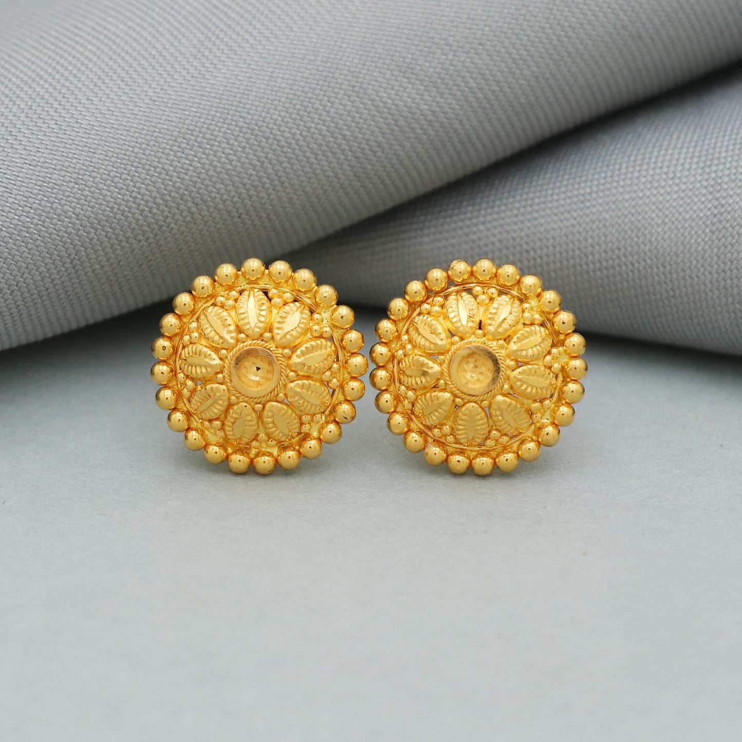 22k 22kt gold studs earrings jewelry for gift, gold round screw back minimalist earring