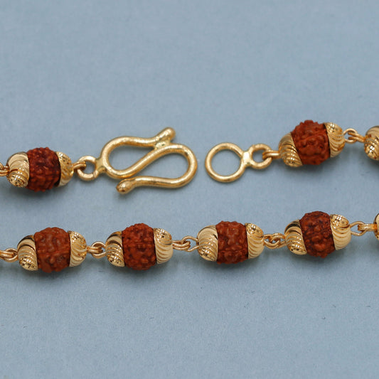 Handmade 22k yellow gold 5 mm rudraksha chain Bracelet Necklace, Holy Beads Shiva RUDRAKSH Jewelry, Vintage Ethnic Bracelet necklace