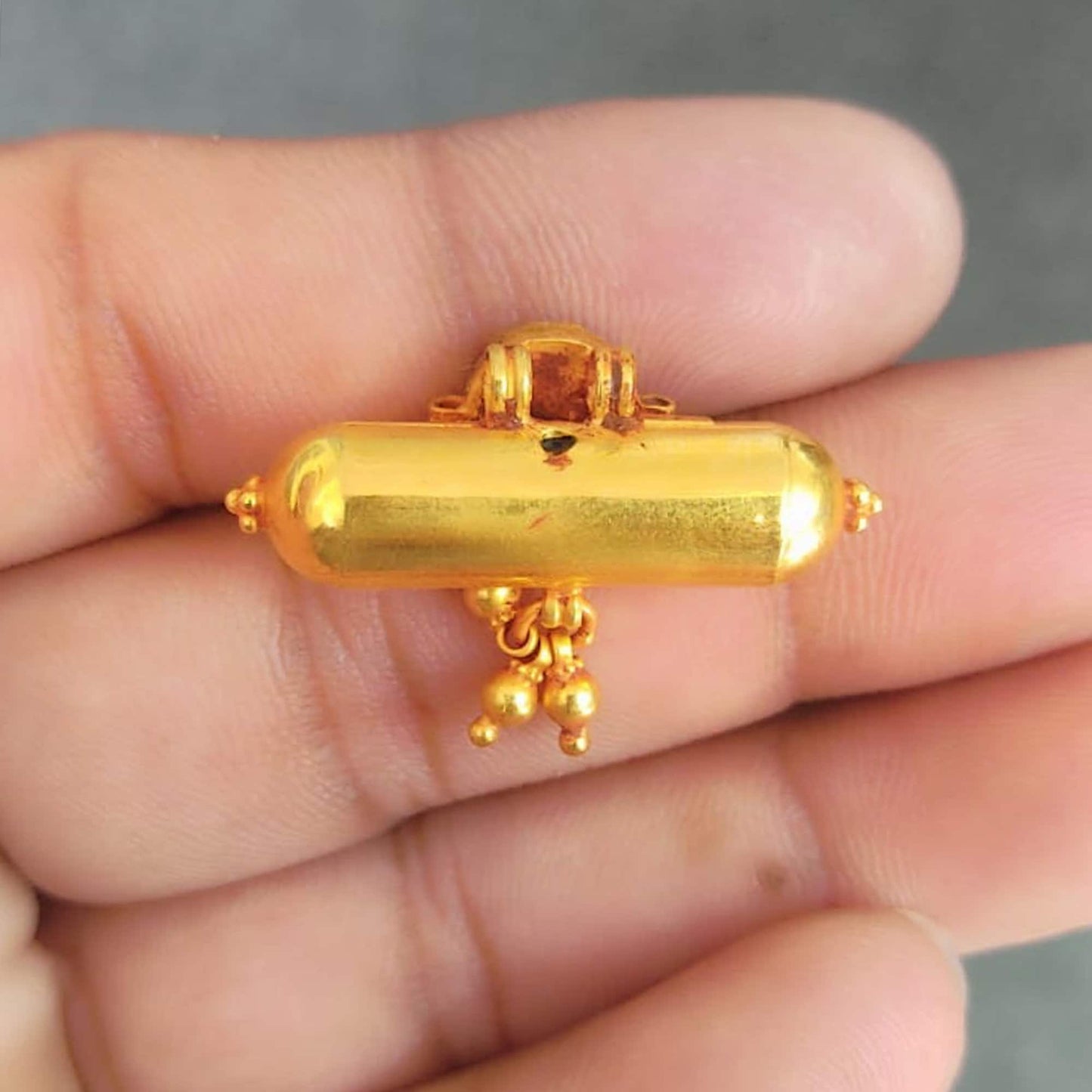 Vintage antique design handmade 22 karat yellow gold amulet pendant with fabulous hanging bells excellent women's girl's jewelry from india