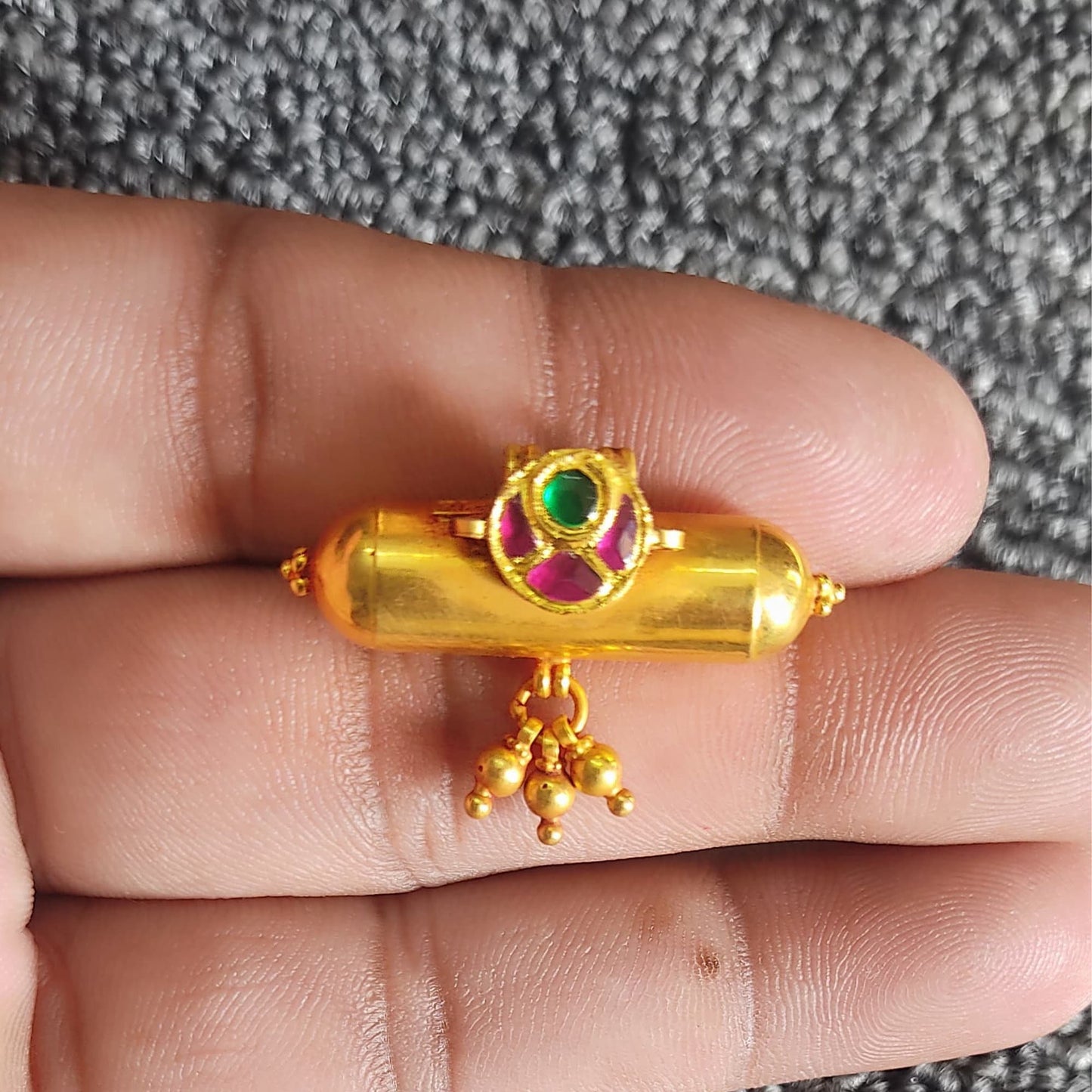 Vintage antique design handmade 22 karat yellow gold amulet pendant with fabulous hanging bells excellent women's girl's jewelry from india