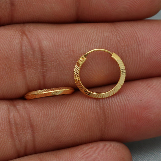 20k Yellow Gold Hoop earrings Bali Earrings, Huggies , Handmade gold cartilage earrings for women, Christmas gift, Indian gold earrings