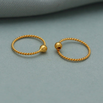 20k Yellow Gold Hoop cartilage earrings Bali Earrings, Huggies , Handmade gold  earrings for women, Christmas gift, Indian gold earrings