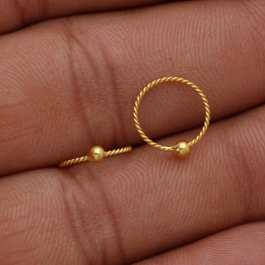 20k Yellow Gold Hoop cartilage earrings Bali Earrings, Huggies , Handmade gold  earrings for women, Christmas gift, Indian gold earrings