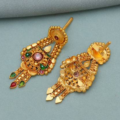 Pure 22k gold earrings indian asian gold dangle earrings for wedding handmade jewelry for women gift