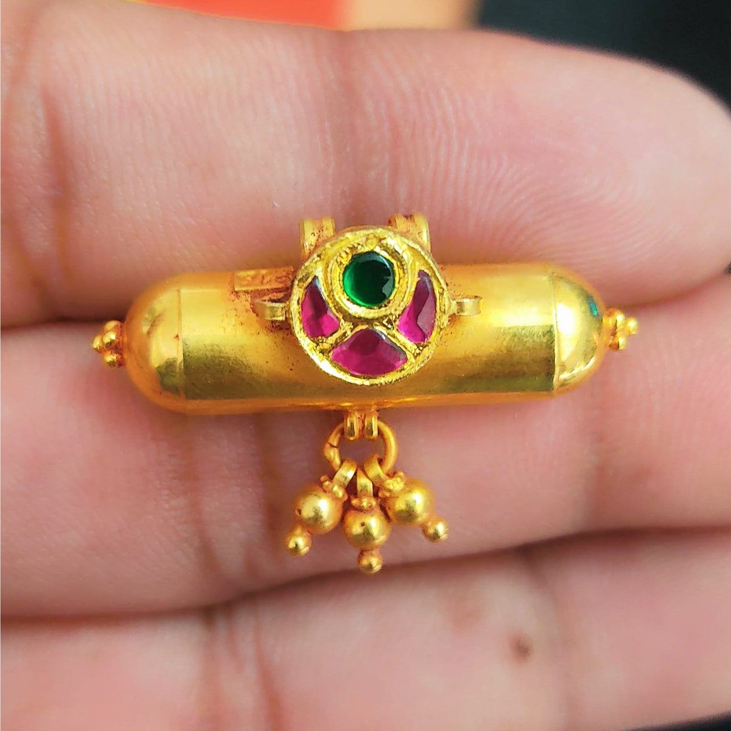 Vintage antique design handmade 22 karat yellow gold amulet pendant with fabulous hanging bells excellent women's girl's jewelry from india