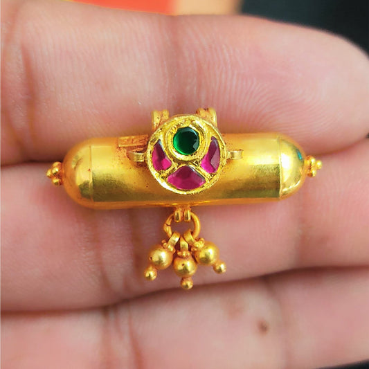 Vintage antique design handmade 22 karat yellow gold amulet pendant with fabulous hanging bells excellent women's girl's jewelry from india