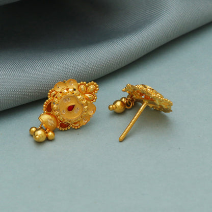 Indian 22k Yellow Gold Earrings handmade wedding women girl asian indian jewelry, K4243