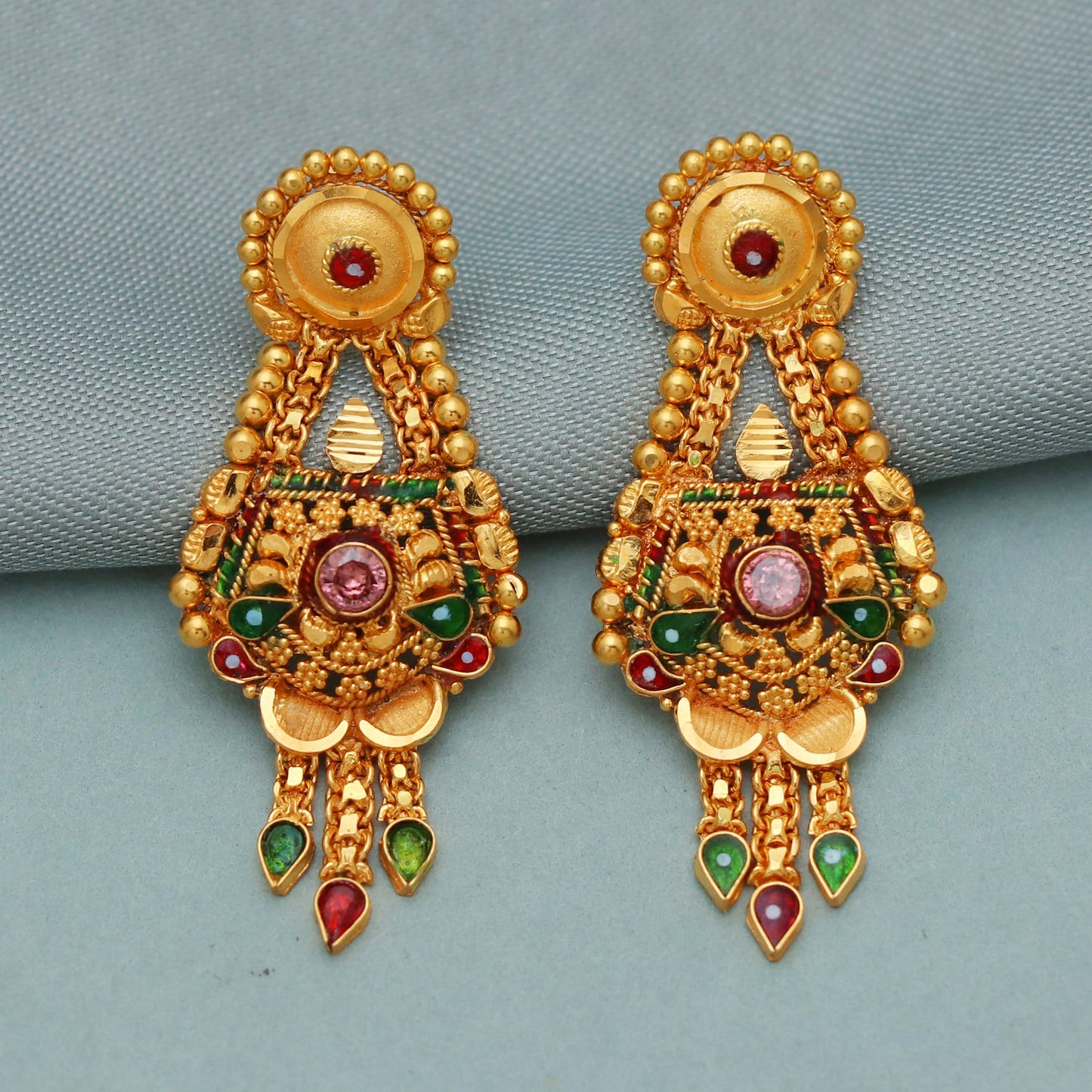 Pure 22k gold earrings indian asian gold dangle earrings for wedding handmade jewelry for women gift