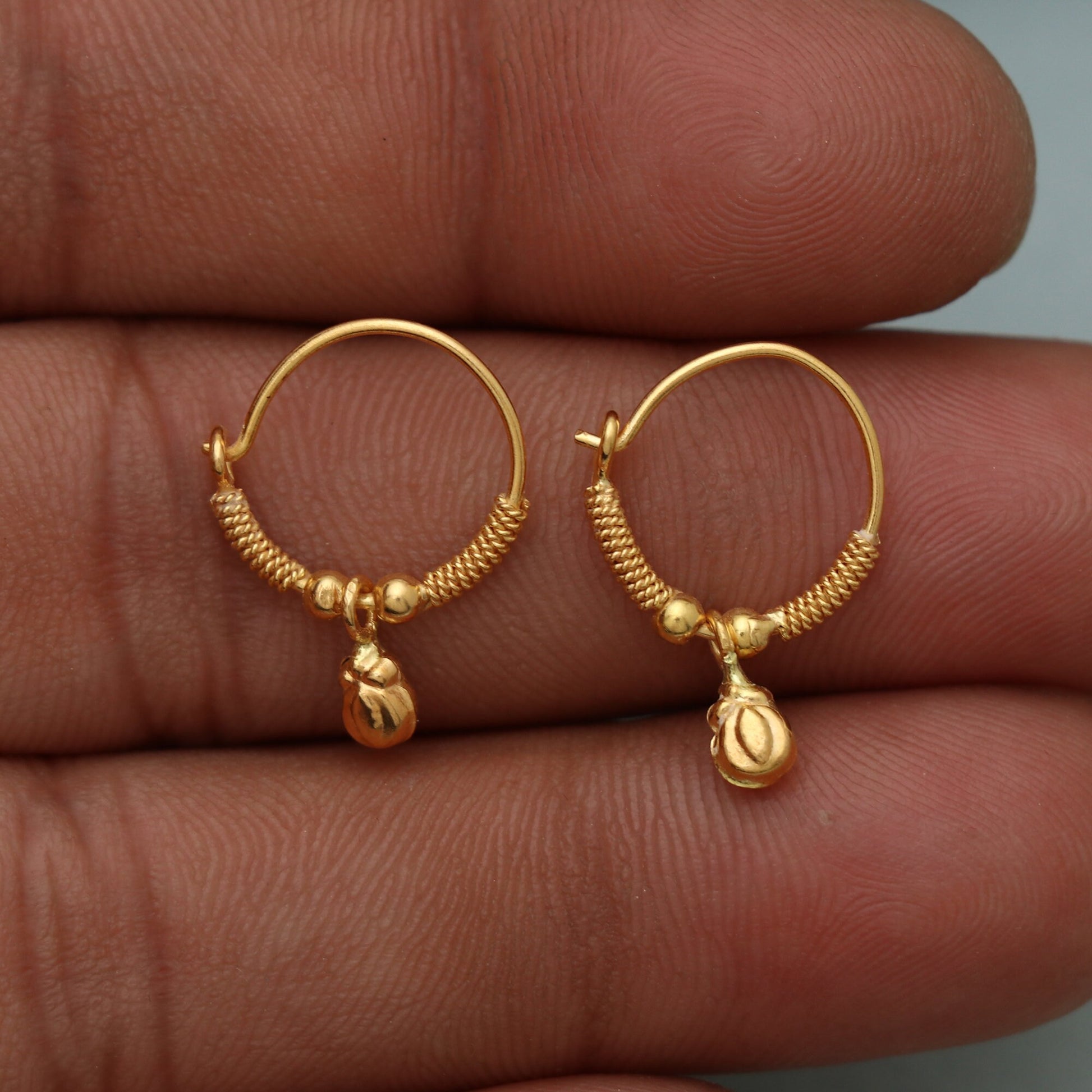 Indian 22k Yellow Gold Hoop Earrings handmade wedding women girl