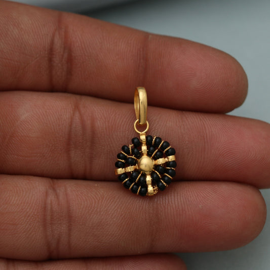 black beads 22kt gold pendant locket, handmade indian style women gold pendant for daily wear