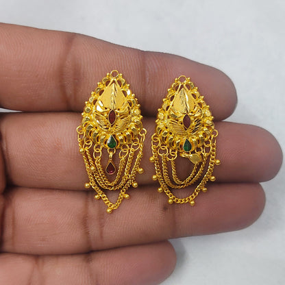 22k Gold Earrings Indian Handmade Jewelry for Women