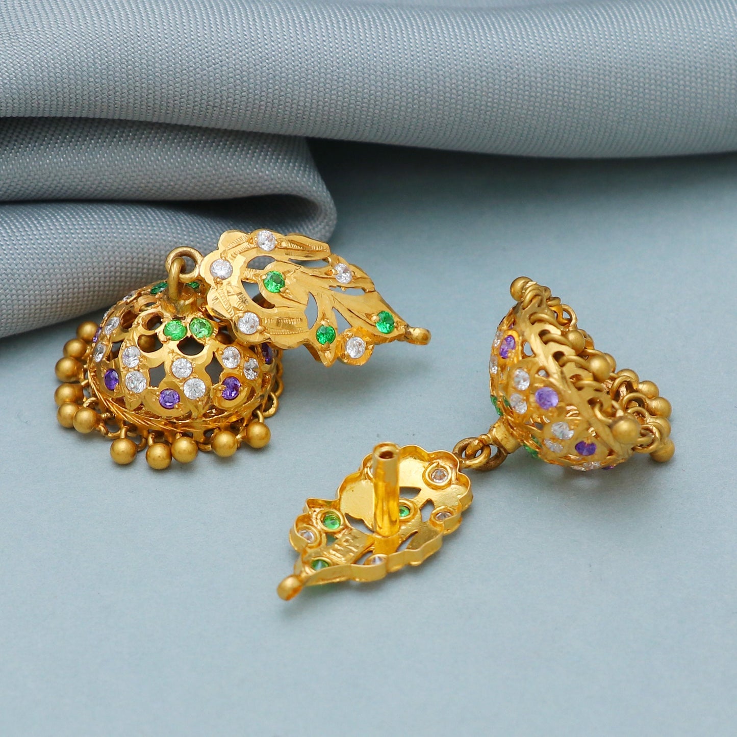 22 karat Gold Earrings Jhumka jewelry, handmade vintage Pure Traditional design indian style WEDDING Dangle Jhumki Earrings Chandelier