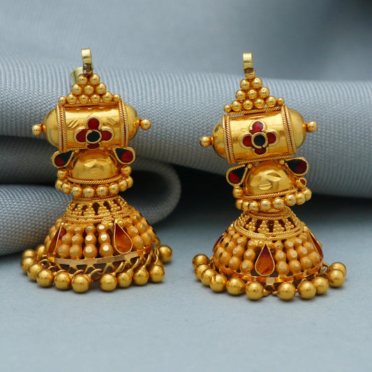 22k Gold Jhumka Earrings: Handmade Indian Wedding Jewelry